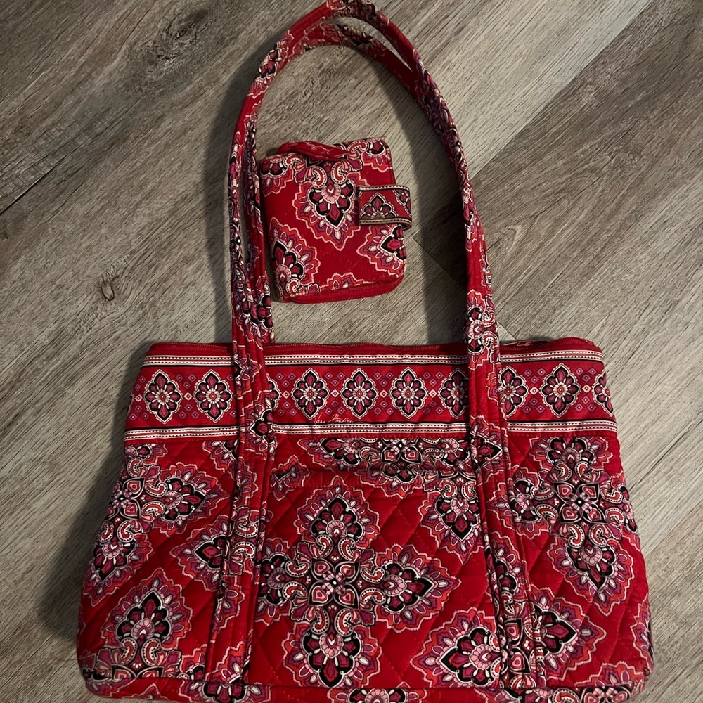 Vera Bradley Frankly Scarlet Red Paisley tote bag, and wallet. Used